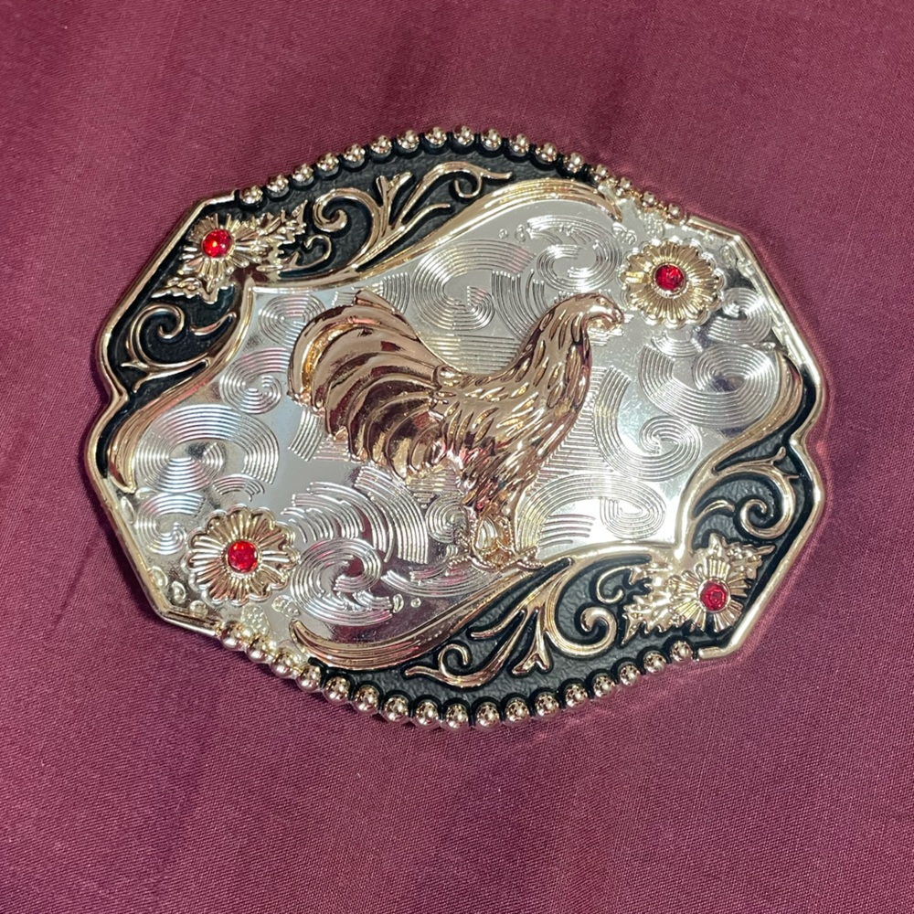 Mexican Gold and Silver Rooster Belt Buckle